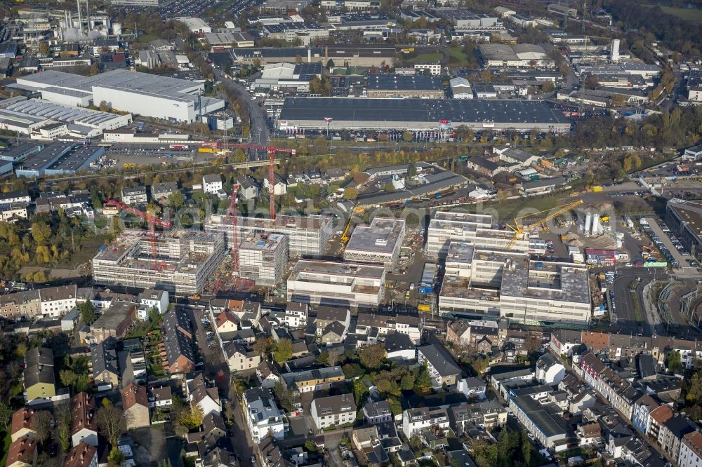 Aerial photograph Mülheim an der Ruhr - Construction site for the new building of the University of Duisburg in the Ruhr West Street in Mülheim an der Ruhr in North Rhine-Westphalia