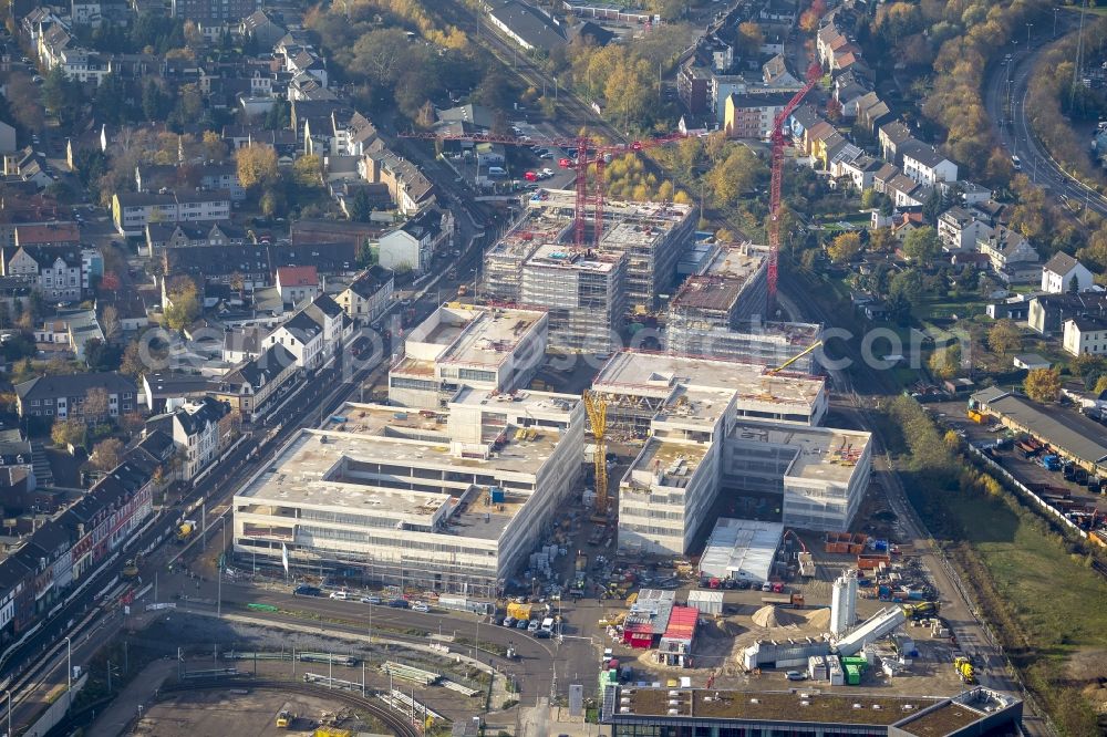 Mülheim an der Ruhr from the bird's eye view: Construction site for the new building of the University of Duisburg in the Ruhr West Street in Mülheim an der Ruhr in North Rhine-Westphalia