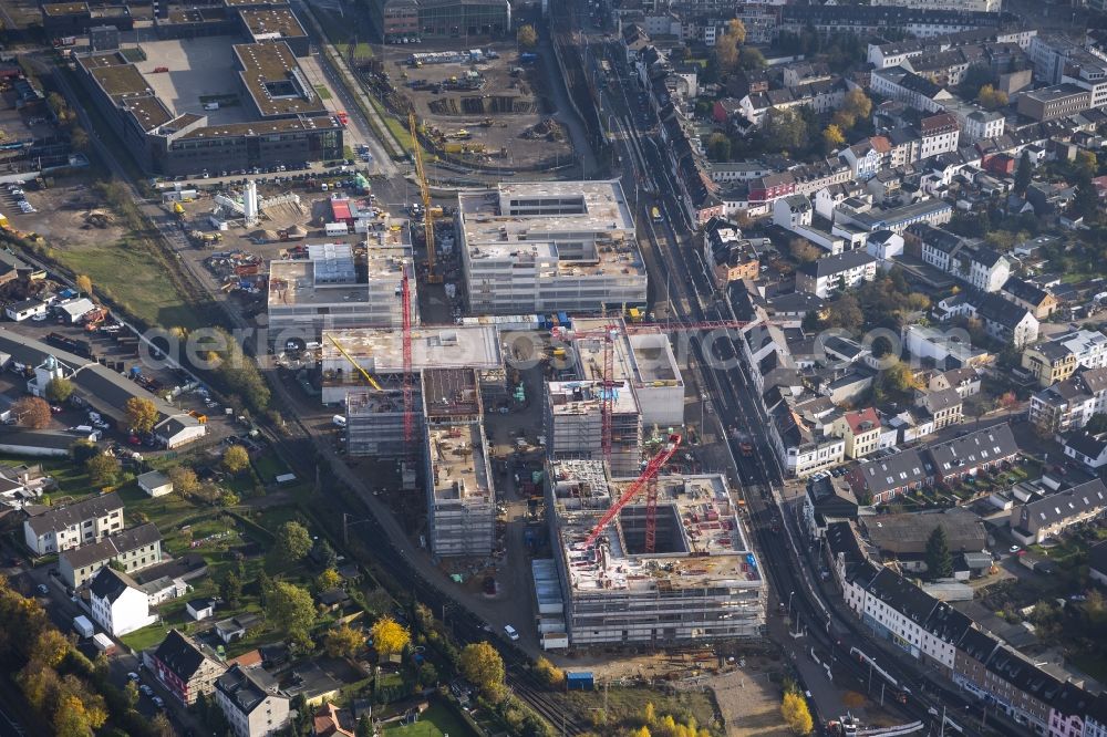 Mülheim an der Ruhr from the bird's eye view: Construction site for the new building of the University of Duisburg in the Ruhr West Street in Mülheim an der Ruhr in North Rhine-Westphalia