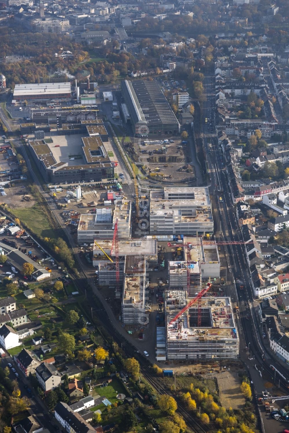 Aerial image Mülheim an der Ruhr - Construction site for the new building of the University of Duisburg in the Ruhr West Street in Mülheim an der Ruhr in North Rhine-Westphalia