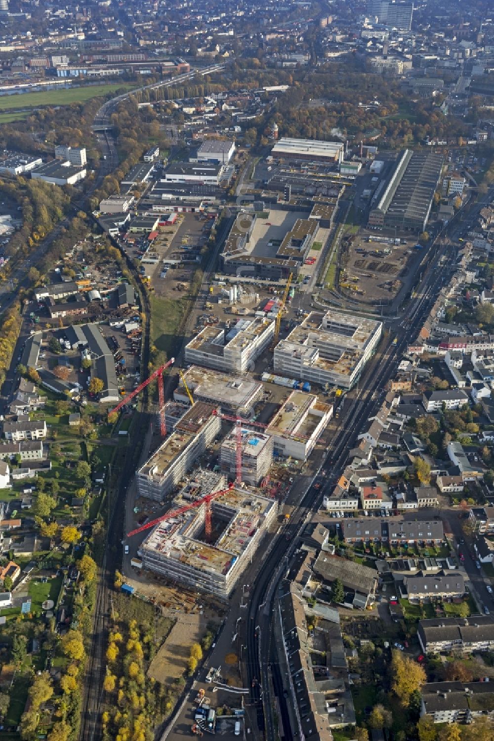 Mülheim an der Ruhr from above - Construction site for the new building of the University of Duisburg in the Ruhr West Street in Mülheim an der Ruhr in North Rhine-Westphalia