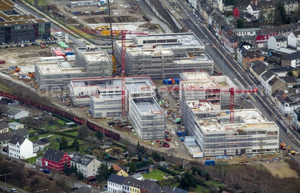 Mülheim an der Ruhr from the bird's eye view: Construction site for the new building of the University of Duisburg in the Ruhr West Street in Mülheim an der Ruhr in North Rhine-Westphalia