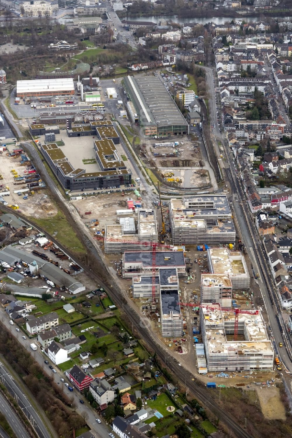 Aerial image Mülheim an der Ruhr - Construction site for the new building of the University of Duisburg in the Ruhr West Street in Mülheim an der Ruhr in North Rhine-Westphalia