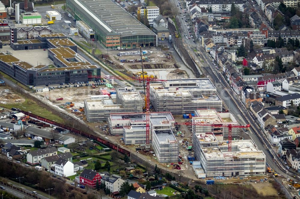 Aerial photograph Mülheim an der Ruhr - Construction site for the new building of the University of Duisburg in the Ruhr West Street in Mülheim an der Ruhr in North Rhine-Westphalia