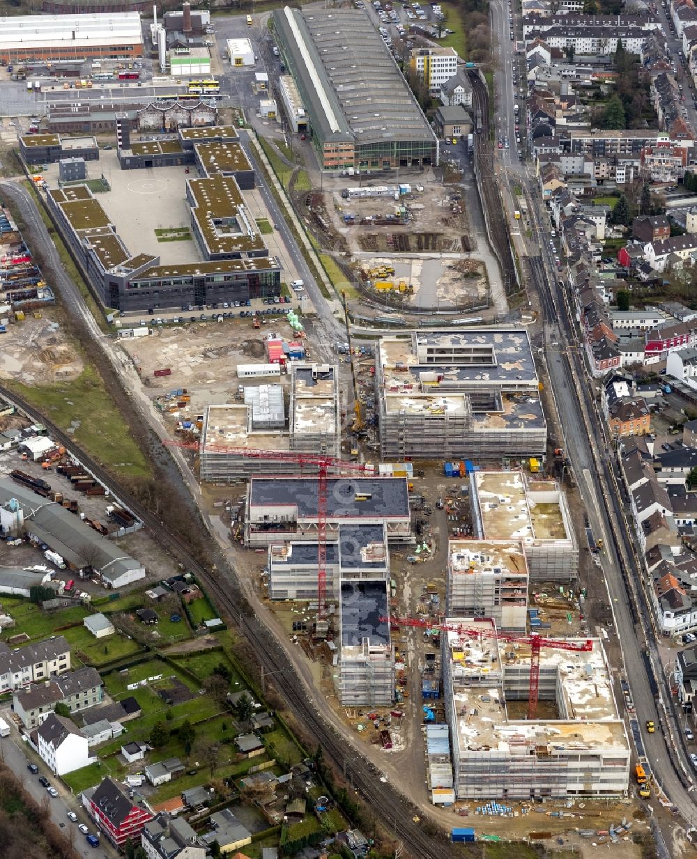 Mülheim an der Ruhr from above - Construction site for the new building of the University of Duisburg in the Ruhr West Street in Mülheim an der Ruhr in North Rhine-Westphalia