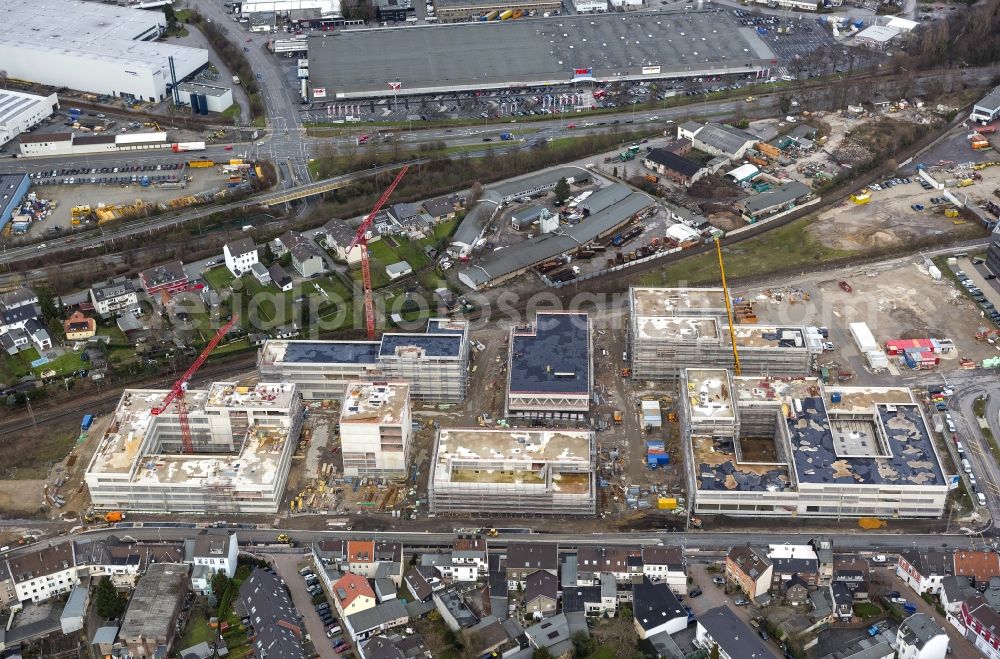 Mülheim an der Ruhr from the bird's eye view: Construction site for the new building of the University of Duisburg in the Ruhr West Street in Mülheim an der Ruhr in North Rhine-Westphalia