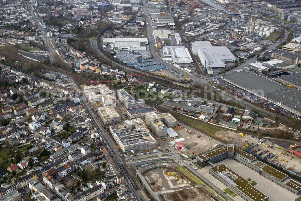 Aerial image Mülheim an der Ruhr - Construction site for the new building of the University of Duisburg in the Ruhr West Street in Mülheim an der Ruhr in North Rhine-Westphalia