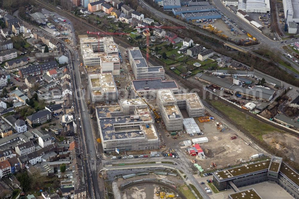 Aerial photograph Mülheim an der Ruhr - Construction site for the new building of the University of Duisburg in the Ruhr West Street in Mülheim an der Ruhr in North Rhine-Westphalia