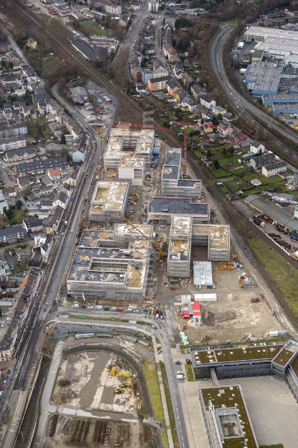 Mülheim an der Ruhr from above - Construction site for the new building of the University of Duisburg in the Ruhr West Street in Mülheim an der Ruhr in North Rhine-Westphalia