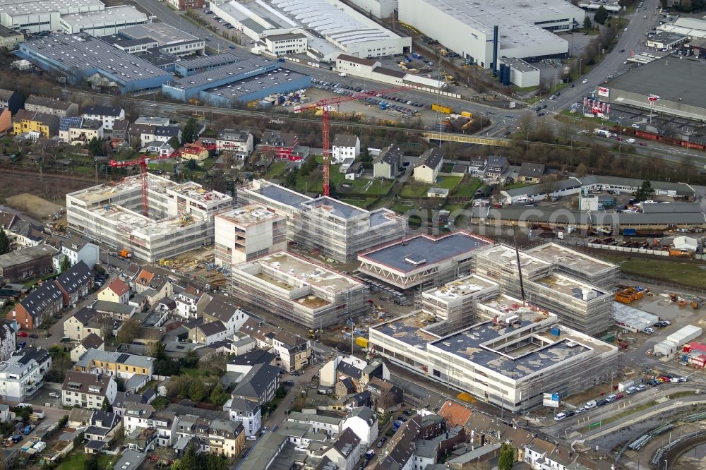 Mülheim an der Ruhr from the bird's eye view: Construction site for the new building of the University of Duisburg in the Ruhr West Street in Mülheim an der Ruhr in North Rhine-Westphalia