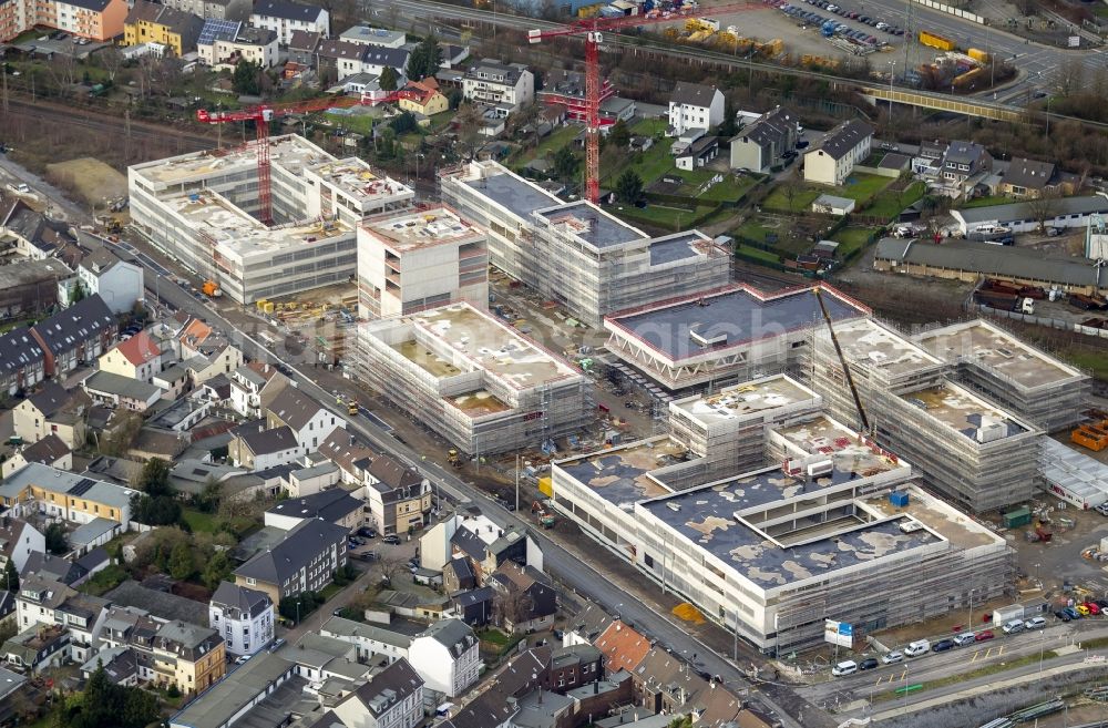 Aerial image Mülheim an der Ruhr - Construction site for the new building of the University of Duisburg in the Ruhr West Street in Mülheim an der Ruhr in North Rhine-Westphalia