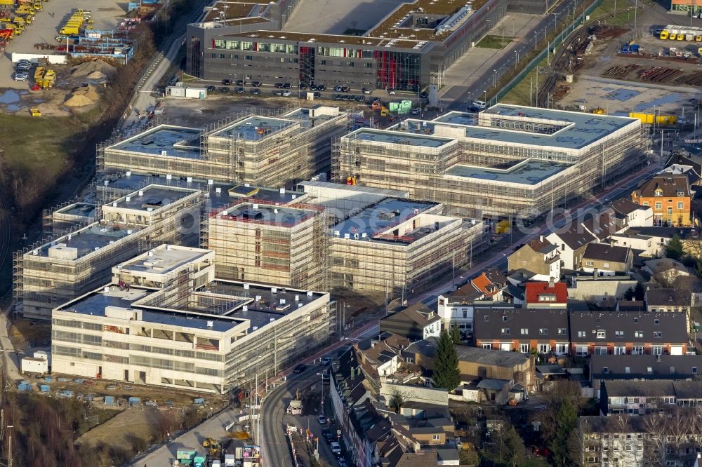 Aerial photograph Mülheim an der Ruhr - Construction site for the new building of the University of Duisburg in the Ruhr West Street in Mülheim an der Ruhr in North Rhine-Westphalia