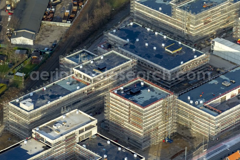 Mülheim an der Ruhr from the bird's eye view: Construction site for the new building of the University of Duisburg in the Ruhr West Street in Mülheim an der Ruhr in North Rhine-Westphalia