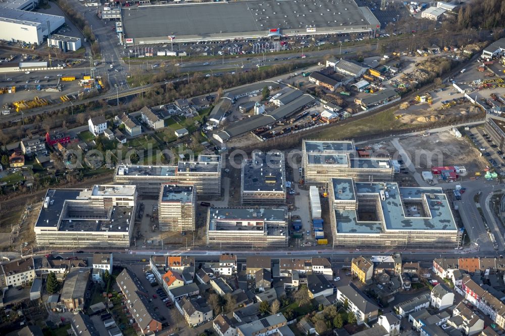 Aerial photograph Mülheim an der Ruhr - Construction site for the new building of the University of Duisburg in the Ruhr West Street in Mülheim an der Ruhr in North Rhine-Westphalia