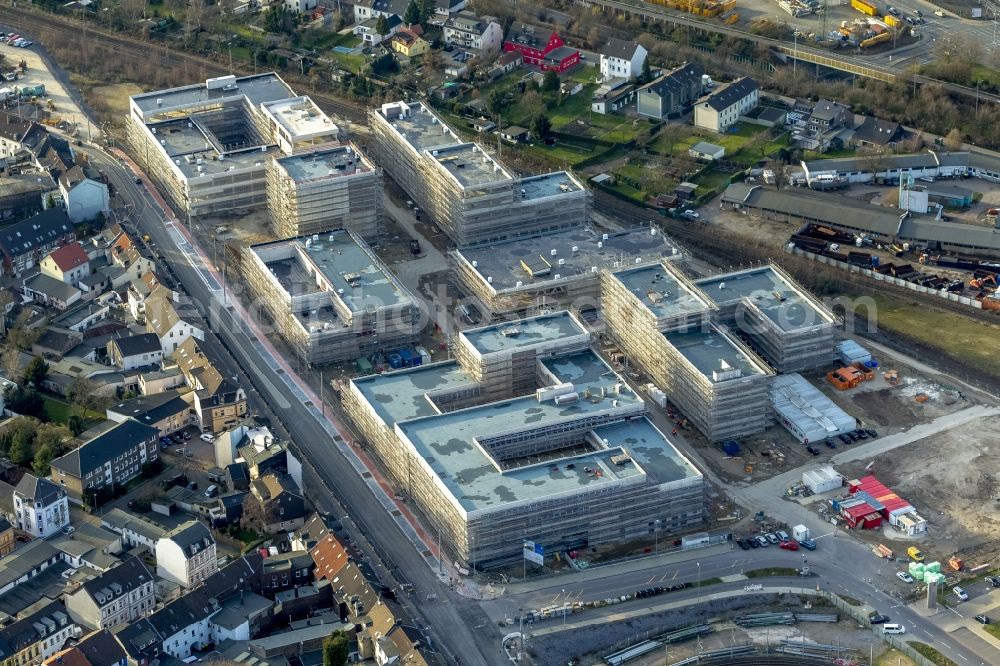 Mülheim an der Ruhr from the bird's eye view: Construction site for the new building of the University of Duisburg in the Ruhr West Street in Mülheim an der Ruhr in North Rhine-Westphalia