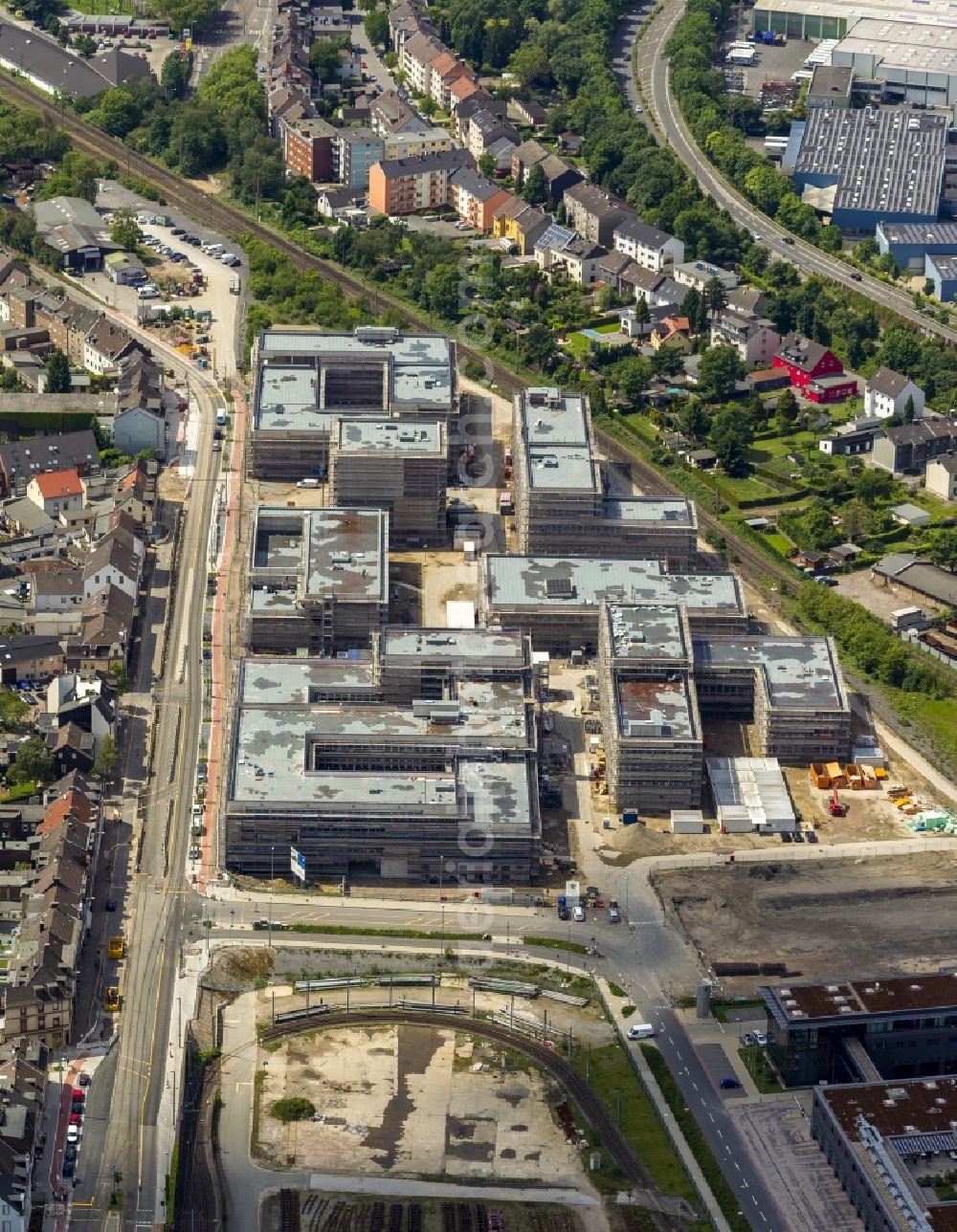 Aerial image Mülheim an der Ruhr - Construction site for the new building of the University of Duisburg in the Ruhr West Street in Mülheim an der Ruhr in North Rhine-Westphalia