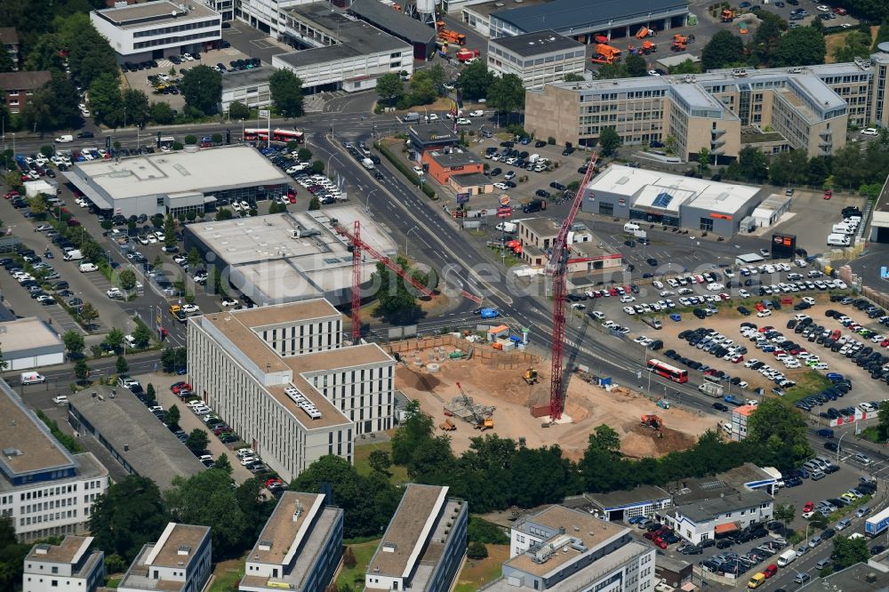 Bonn from above - Construction site for the new building a car wash in the district Nordstadt in Bonn in the state North Rhine-Westphalia, Germany