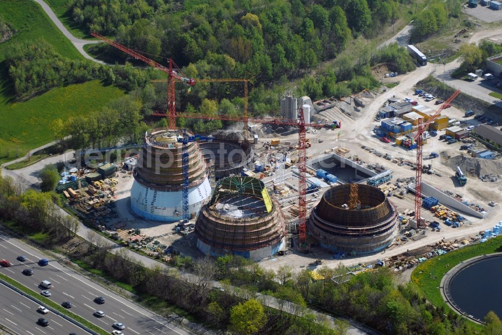 Aerial image München - Construction site for the new building von Faulturm- Anlagen in Klaerwerk Gut Grosslappen of Stadtwerke Muenchen GmbH in the district Schwabing-Freimann in Munich in the state Bavaria, Germany