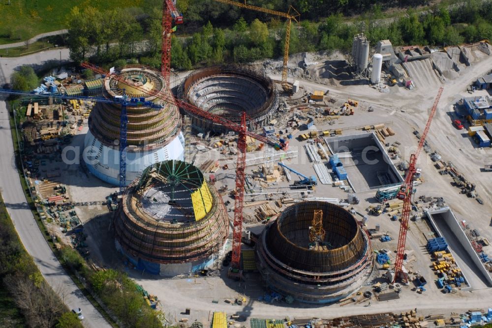 Aerial photograph München - Construction site for the new building von Faulturm- Anlagen in Klaerwerk Gut Grosslappen of Stadtwerke Muenchen GmbH in the district Schwabing-Freimann in Munich in the state Bavaria, Germany