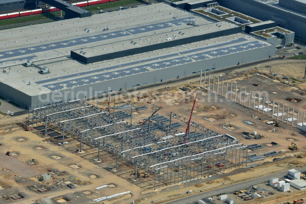 Leipzig from above - Construction site to build new manufacturing facilities and assembly shops on the premises of PORSCHE AG in Leipzig in Saxony