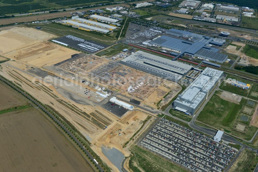 Leipzig from above - Construction site to build new manufacturing facilities and assembly shops on the premises of PORSCHE AG in Leipzig in Saxony