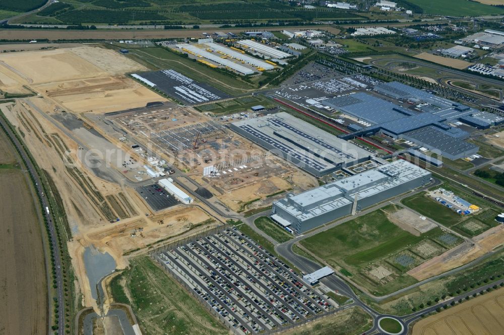 Leipzig from the bird's eye view: Construction site to build new manufacturing facilities and assembly shops on the premises of PORSCHE AG in Leipzig in Saxony