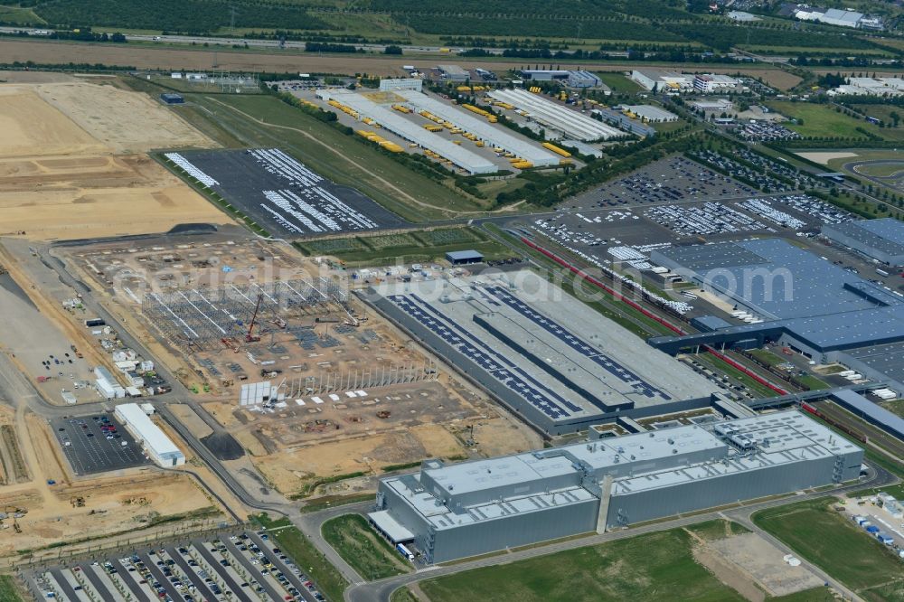 Aerial image Leipzig - Construction site to build new manufacturing facilities and assembly shops on the premises of PORSCHE AG in Leipzig in Saxony