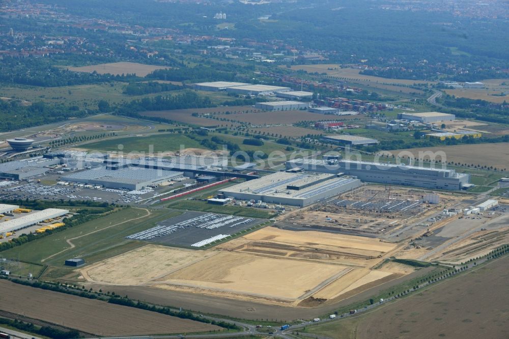 Leipzig from above - Construction site to build new manufacturing facilities and assembly shops on the premises of PORSCHE AG in Leipzig in Saxony