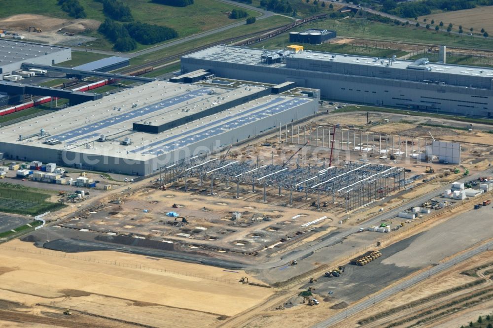 Aerial photograph Leipzig - Construction site to build new manufacturing facilities and assembly shops on the premises of PORSCHE AG in Leipzig in Saxony