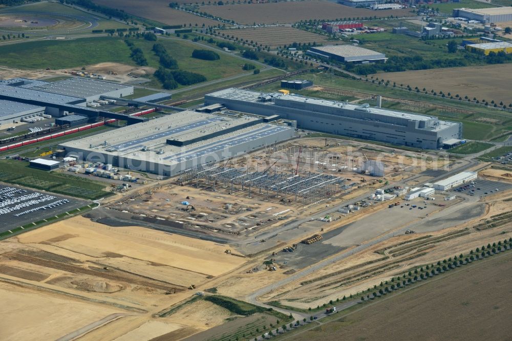 Leipzig from above - Construction site to build new manufacturing facilities and assembly shops on the premises of PORSCHE AG in Leipzig in Saxony