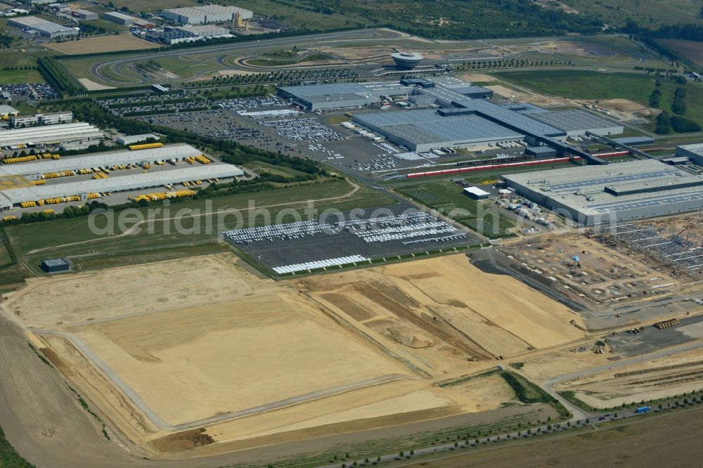 Leipzig from above - Construction site to build new manufacturing facilities and assembly shops on the premises of PORSCHE AG in Leipzig in Saxony