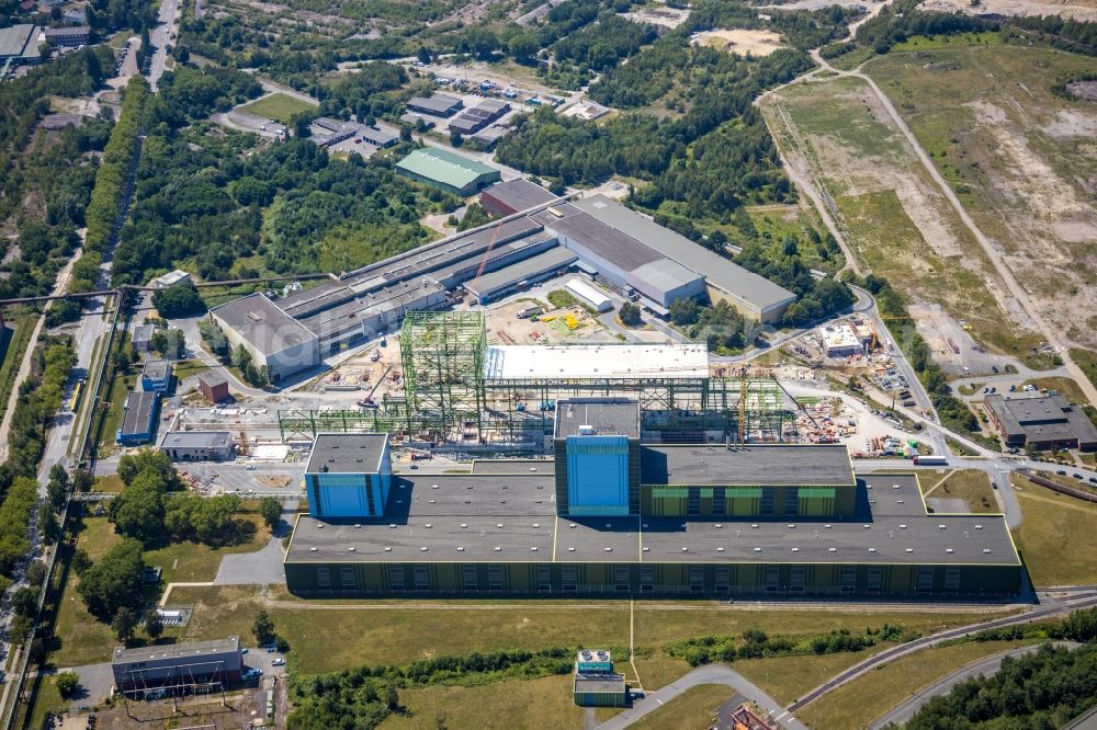 Dortmund from the bird's eye view: Construction site for the new building einer Feuerbeschichtungsanlage of thyssenkrupp Steel Europe AG auf of Westfalenhuette in Dortmund in the state North Rhine-Westphalia, Germany