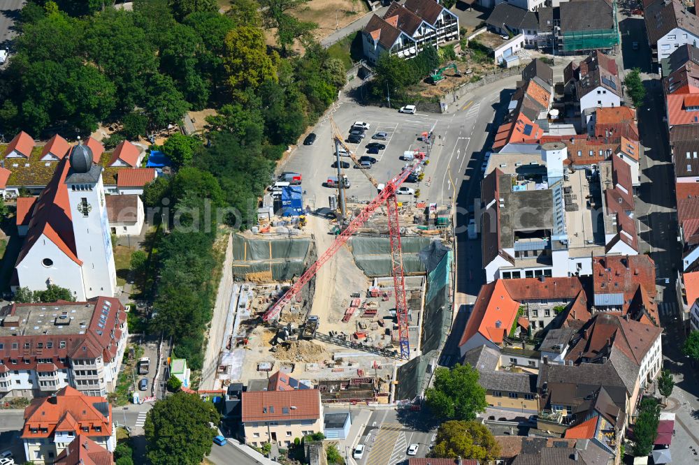 Bretten from above - Construction site for the new construction of a multi-storey car park on Sporgasse in Bretten in the state Baden-Wuerttemberg, Germanyy