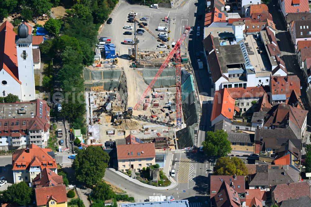 Bretten from the bird's eye view: Construction site for the new construction of a multi-storey car park on Sporgasse in Bretten in the state Baden-Wuerttemberg, Germanyy