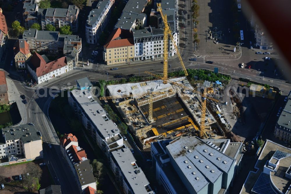 Halle (Saale) from the bird's eye view: Construction site for the new building of the tax office in Halle (Saale) in Saxony-Anhalt