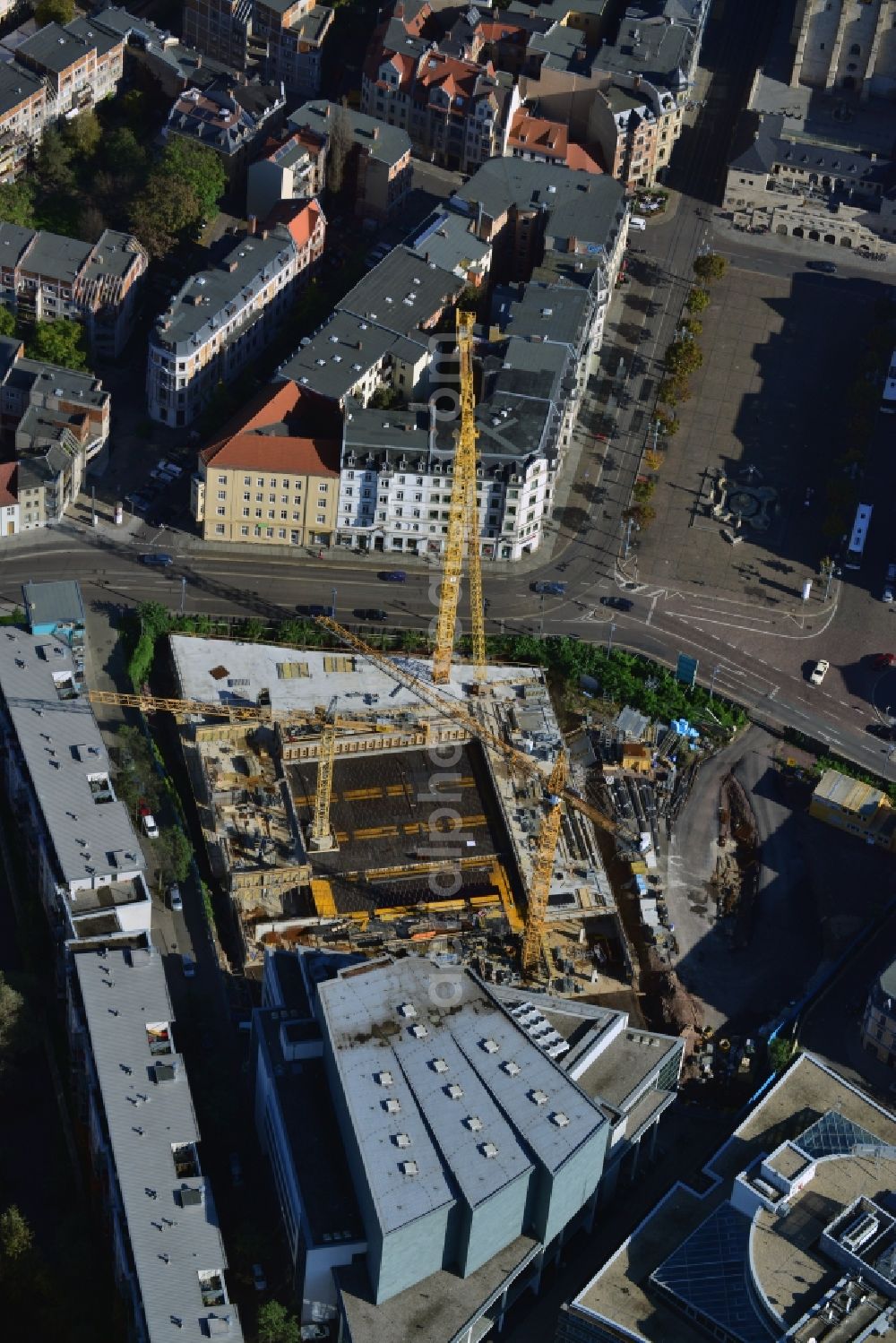 Aerial image Halle (Saale) - Construction site for the new building of the tax office in Halle (Saale) in Saxony-Anhalt