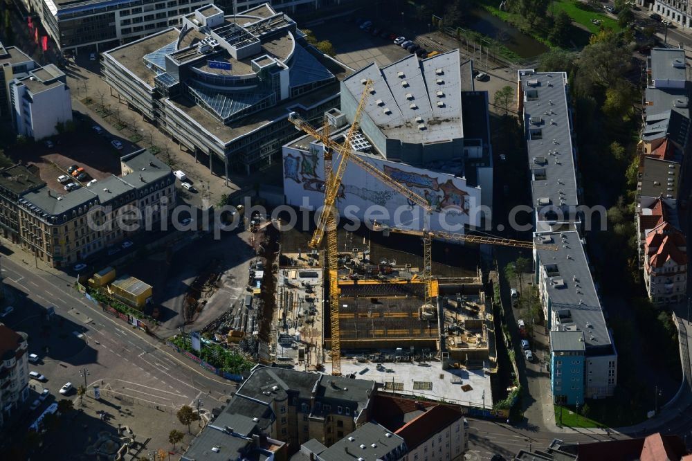 Halle (Saale) from the bird's eye view: Construction site for the new building of the tax office in Halle (Saale) in Saxony-Anhalt