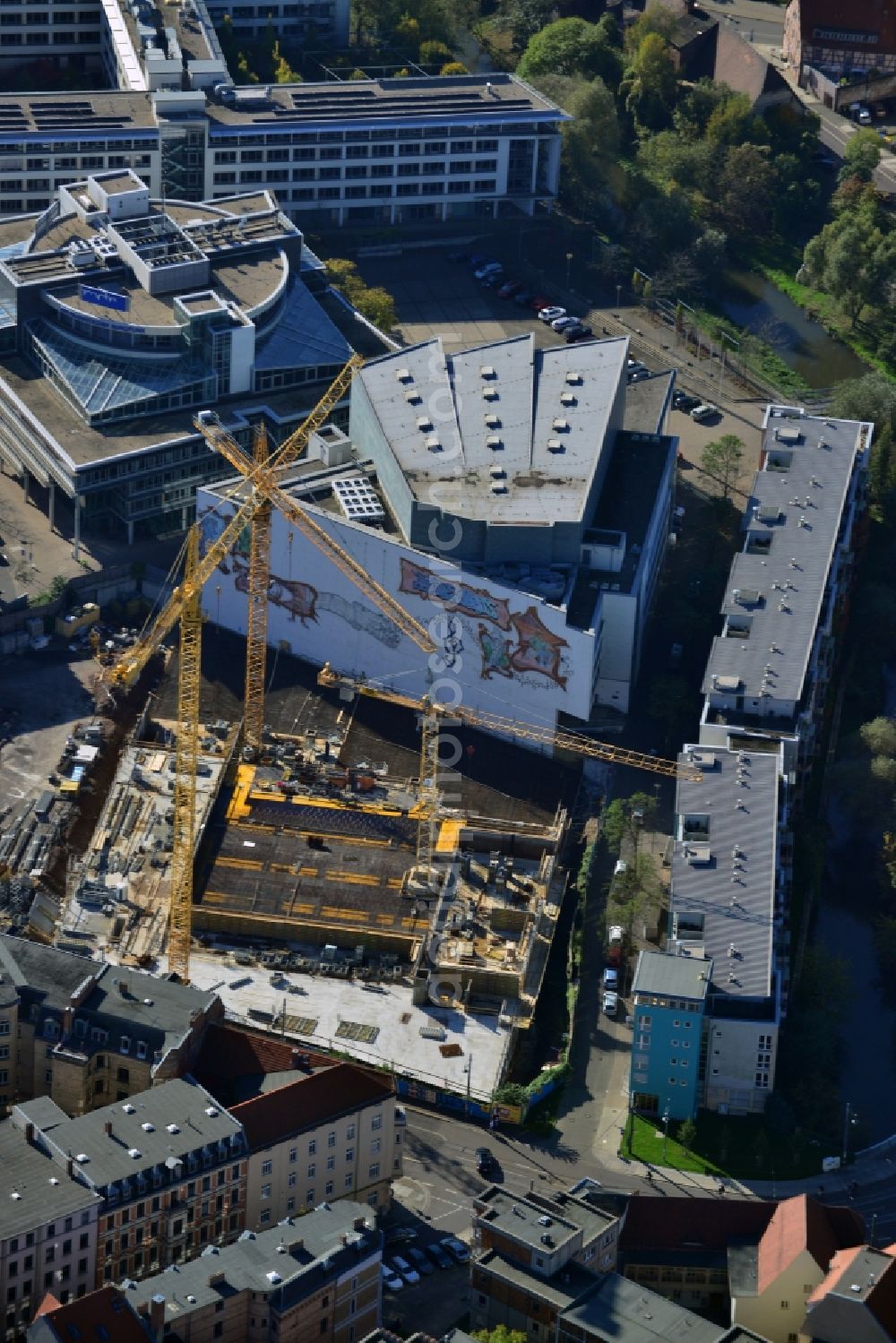 Aerial photograph Halle (Saale) - Construction site for the new building of the tax office in Halle (Saale) in Saxony-Anhalt