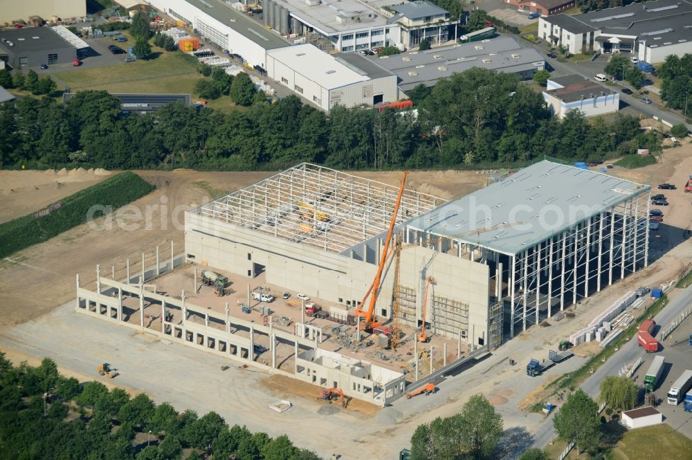 Gütersloh from above - Construction site for the new building Auto Meyer in Guetersloh in the state North Rhine-Westphalia