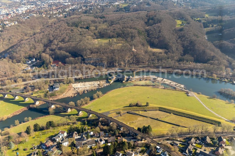 Aerial image Witten - Construction site for the new building einer Fischaufstiegsanlage on Wasserkraftwerk Hohenstein of innogy SE in Witten in the state North Rhine-Westphalia, Germany