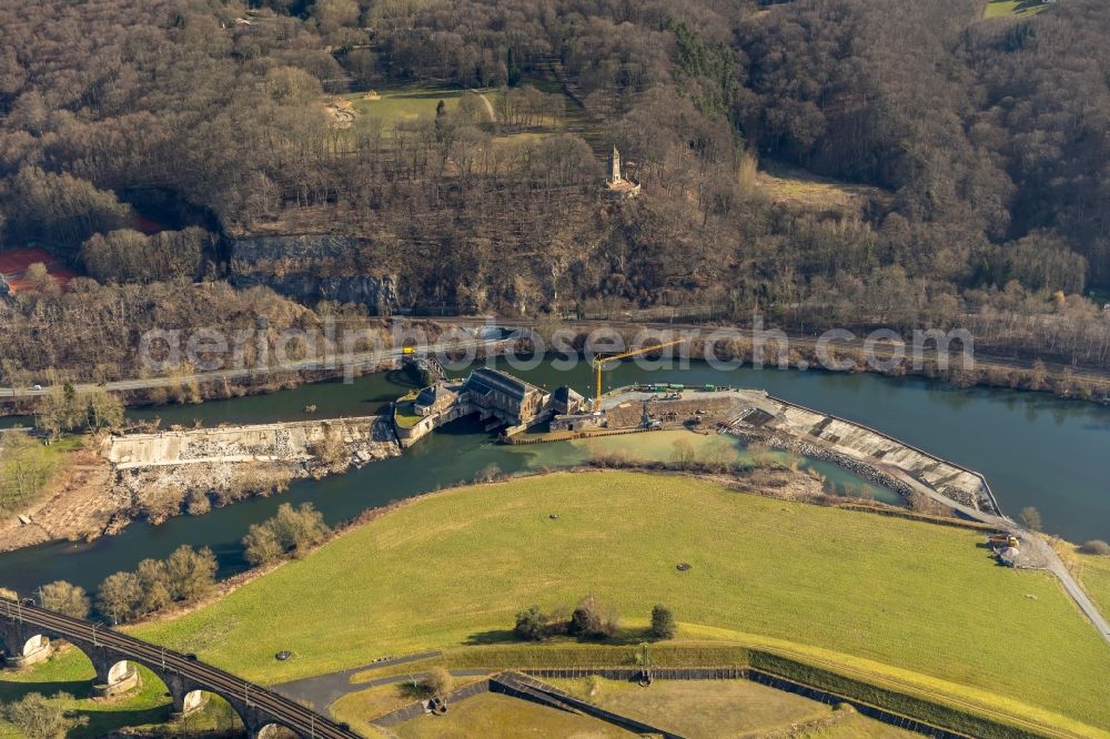 Aerial photograph Witten - Construction site for the new building einer Fischaufstiegsanlage on Wasserkraftwerk Hohenstein of innogy SE in Witten in the state North Rhine-Westphalia, Germany