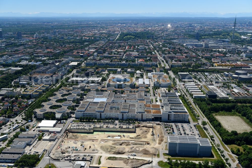 Aerial image München - Construction site for the new building of FIZ Forschungs- and Innovations Center Nord on Campus of BMW AG in Munich in the state Bavaria, Germany