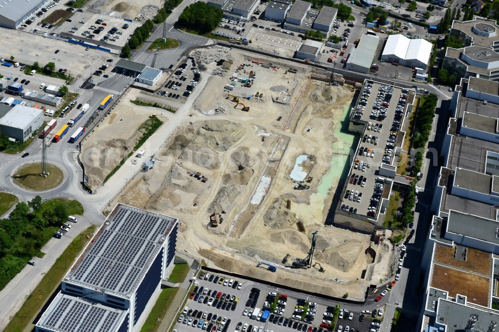 München from the bird's eye view: Construction site for the new building of FIZ Forschungs- and Innovations Center Nord on Campus of BMW AG in Munich in the state Bavaria, Germany