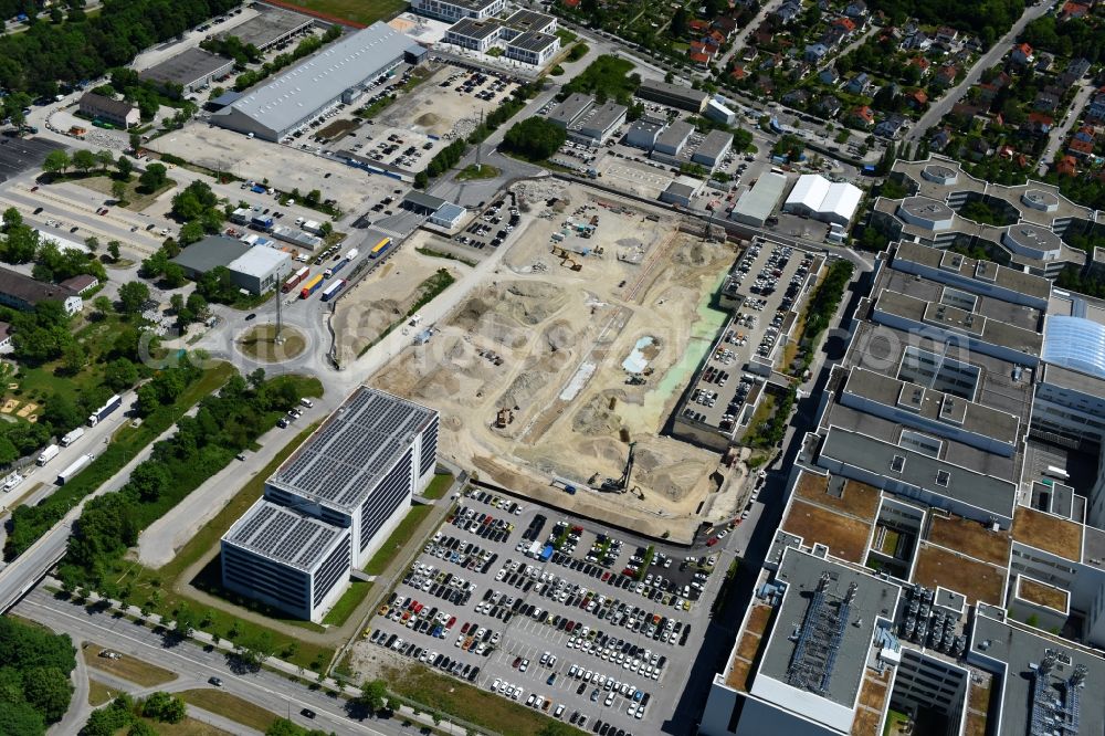 Aerial image München - Construction site for the new building of FIZ Forschungs- and Innovations Center Nord on Campus of BMW AG in Munich in the state Bavaria, Germany