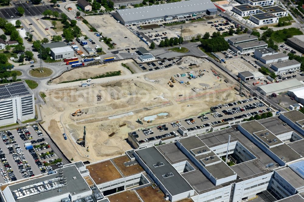 München from above - Construction site for the new building of FIZ Forschungs- and Innovations Center Nord on Campus of BMW AG in Munich in the state Bavaria, Germany