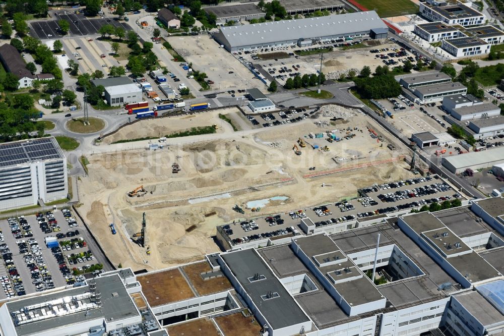 München from the bird's eye view: Construction site for the new building of FIZ Forschungs- and Innovations Center Nord on Campus of BMW AG in Munich in the state Bavaria, Germany