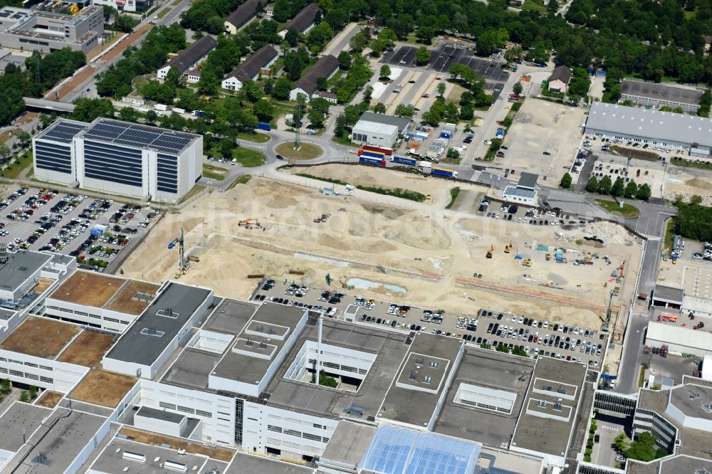 Aerial image München - Construction site for the new building of FIZ Forschungs- and Innovations Center Nord on Campus of BMW AG in Munich in the state Bavaria, Germany