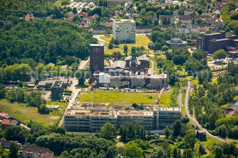 Aerial photograph Essen - Construction for the new building of the Folkwang University of the Arts on the world heritage Zollverein in Essen in North Rhine-Westphalia