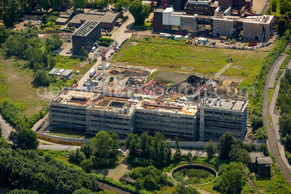 Essen from above - Construction for the new building of the Folkwang University of the Arts on the world heritage Zollverein in Essen in North Rhine-Westphalia