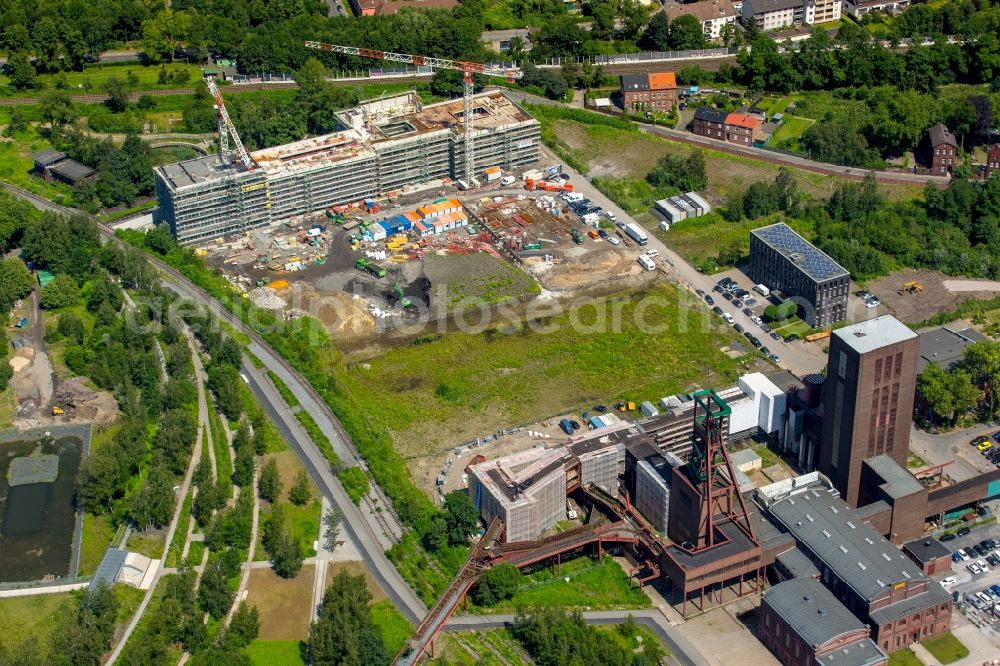 Aerial photograph Essen - Construction for the new building of the Folkwang University of the Arts on the world heritage Zollverein in Essen in North Rhine-Westphalia